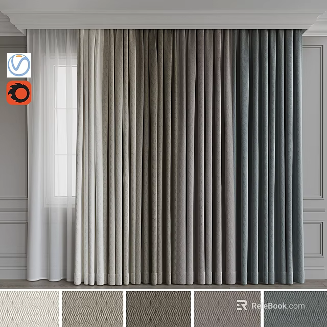Various Colored Curtains in White Beige Gray and Blue Shades for Home Windows 3d model 