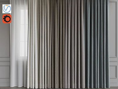 Various Colored Curtains in White Beige Gray and Blue Shades for Home Windows 3d model
