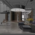 Modern Clothing Store Interior With Mannequin Display Wooden Shelves And Gray Walls Stairs