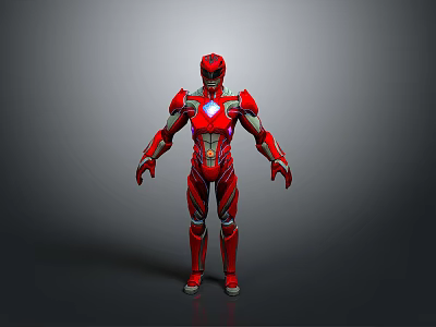 Red Sci Fi Warrior Character With Glowing Chest Core And Armored Suit 3d model