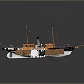 Vintage Ship Model Featuring Two Masts Black Chimney Orange Deck White Hull And Small Flag 3d model