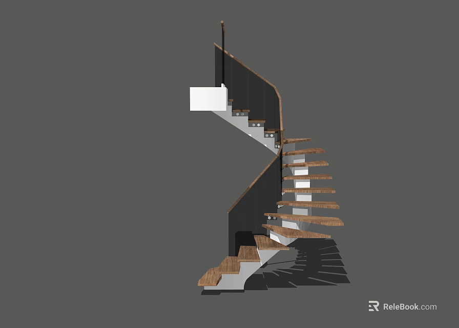 Modern Spiral Staircase With Wooden Steps And Metal Railings Design 3d model 