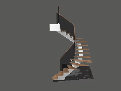Modern Spiral Staircase With Wooden Steps And Metal Railings Design 3d model
