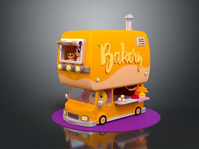 Yellow Bakery Food Truck With Displayed Bread Pastries And Cute Window Design 3d model