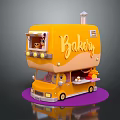 Yellow Bakery Food Truck With Displayed Bread Pastries And Cute Window Design