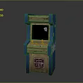 Vintage Arcade Machine With Blue Exterior Wooden Frame And Graffiti Details