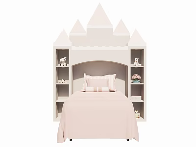 Kids Castle Themed Table And Chair Set With Pink Design And Storage Shelves 3d model