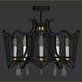Stylish Black Metal Chandelier With Gold Accents And Transparent Glass Elements