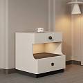 Modern White Bedside Table With Two Drawers Lighted Shelf And White Cup 3d model