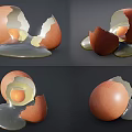 Cracked Brown Egg With Runny Yolk And Flowing Egg White On Dark Background