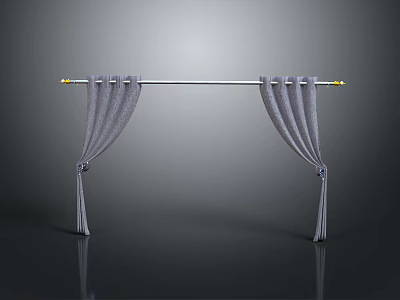 Gray Curtain With Decorative Rod And Modern Fabric For Home Decor 3d model