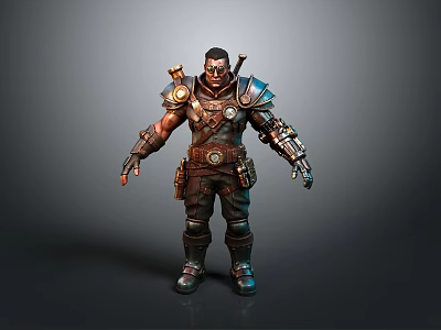 Sci-Fi Warrior In Mechanical Armor With Metallic Components And Detailed Armored Gear 3d model