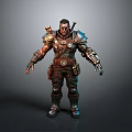 Sci-Fi Warrior In Mechanical Armor With Metallic Components And Detailed Armored Gear