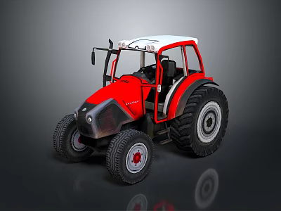 Modern Red And White Agricultural Tractor With Large Wheels And Cabin Design 3d model