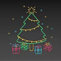 Neon Christmas Tree Wall Decor With Yellow Star String Lights And Colorful Gift Boxes
