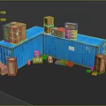 Blue Commercial Storage Containers With Wooden Crates Pallets And Drums For Logistics