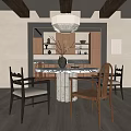 Elegant Restaurant Interior With Round Marble Dining Table Wooden Chairs And Pendant Light