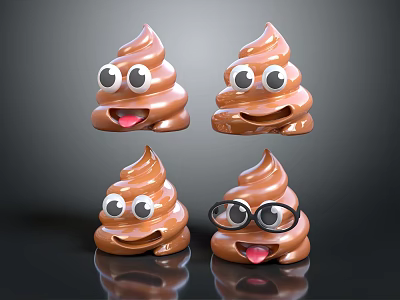 Chocolate Colored Poop Shaped Play Equipment With Expressions And Glasses For Kids 3d model