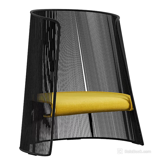 Modern Leisure Chair with Black Mesh Frame and Yellow Cushion 3d model 