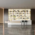Modern Bar Interior Featuring Wooden Counter Wine Racks And Pendant Lights