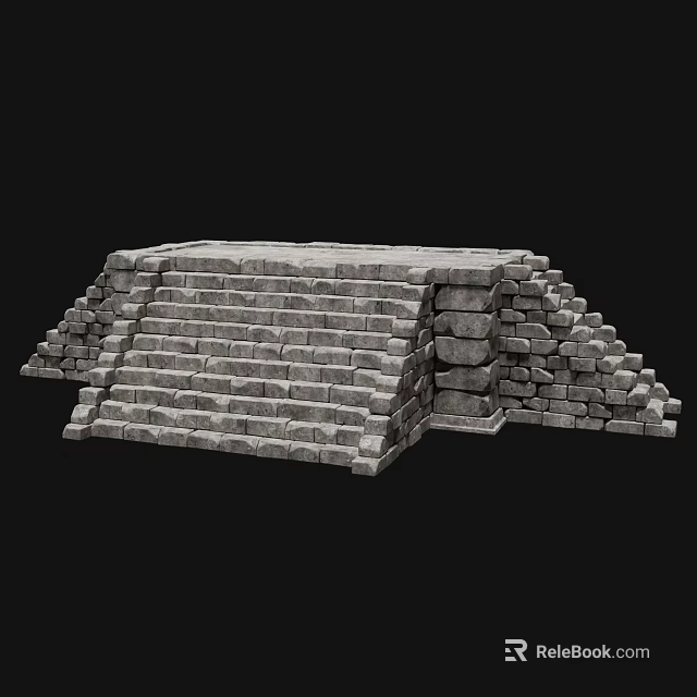 Ancient Stone Architecture Stepped Platform Structure With Stacked Stone Blocks 3d model