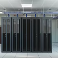 Data Center Room Interior with Black Server Racks Ceiling Lights And Cable Trays 3d model