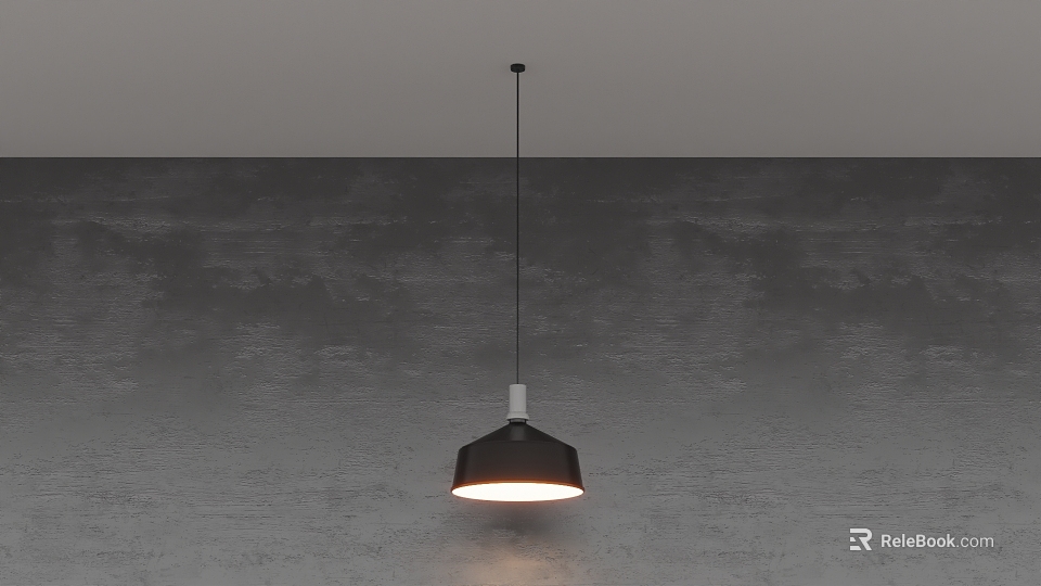 Modern Minimalist Pendant Light Hanging Over Gray Concrete Wall With Warm Glow 3d model 