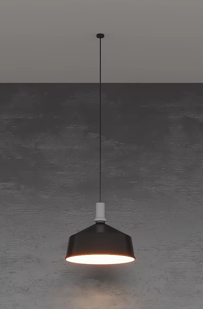 Modern Minimalist Pendant Light Hanging Over Gray Concrete Wall With Warm Glow 3d model