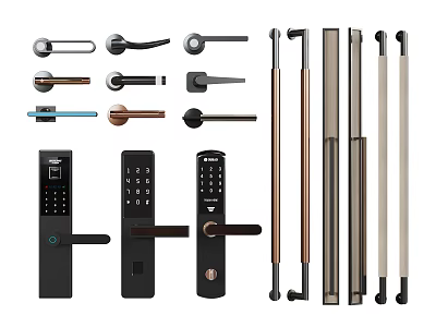 Different Types Of Door Handles With Smart Lock Lever And Long Bar Styles 3d model