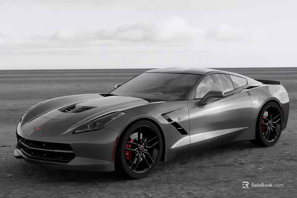 Gray Sports Car With Sleek Design Black Wheels And Red Brake Calipers On Open Road 3d model 