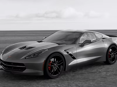 Gray Sports Car With Sleek Design Black Wheels And Red Brake Calipers On Open Road 3d model