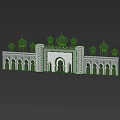 Ornate Stage With Green Domes Geometric Patterns Arched Doorways And Reflective Water Surface At Night