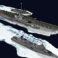 Aircraft Carrier And Escort Warships Sailing On Open Ocean Surface