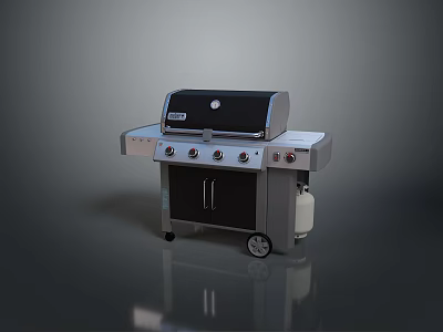 Outdoor Portable Grill With Black Lid Silver Control Panel And Wheels 3d model