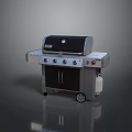 Outdoor Portable Grill With Black Lid Silver Control Panel And Wheels 3d model