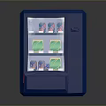 Game Movie Character Blue Vending Machine Featuring Transparent Door And Drinks Inside