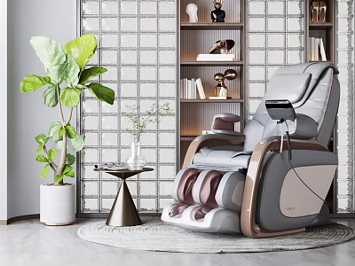 Comfortable Modern Massage Chair in Stylish Room with Green Plant Side Table and Brick Wall 3d model