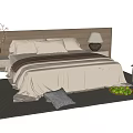 Double Bed With Wooden Headboard Table Lamp Nightstand Chair And Fruit Tray On Rug