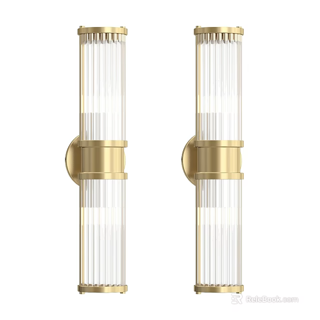 Modern Gold Metal Wall Lamps With Transparent Ribbed Glass Shades For Interior Decoration 3d model 
