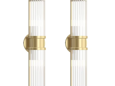 Modern Gold Metal Wall Lamps With Transparent Ribbed Glass Shades For Interior Decoration 3d model