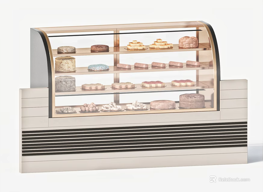 Elegant Pastry Display Case With Glass Door And Various Dessert Shelves 3d model 