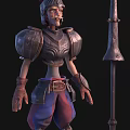 Medieval Knight Double View Design With Armor Spear And Red Blue Striped Pants