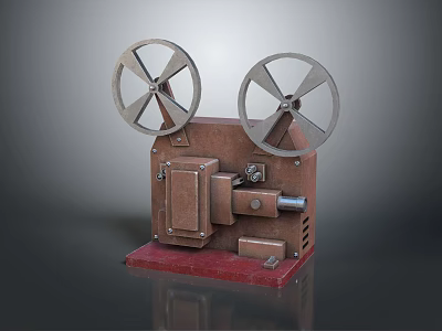 Vintage Projection Monitoring Equipment Old Fashioned Film Projector With Two Reels Brown Body Red Base 3d model