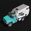 Turquoise Modified Truck With White Container Roof Rack And Off Road Tires