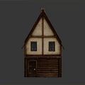 Traditional Wooden House Architecture With Red Tile Roof Chimney Brown And White Walls And Windows