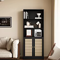 Black Wooden Bookcase with Books Decorative Items and Hidden Storage Cabinet in Modern Living Room