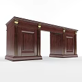 Dark Wood Office Desk With Gold Accents And Cabinet Storage Design