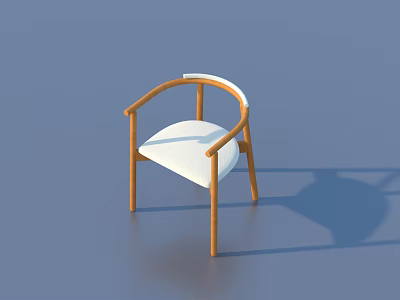 Modern Single Chair With Curved Wooden Armrests And White Cushion 3d model