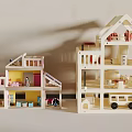 Wooden Building Blocks House Models With Multi Level Structure Miniature Furniture And Doll Figures
