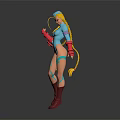 Game and Movie Character With Blonde Pigtails Blue Bodysuit Lightning Patterns Red Gloves And Boots